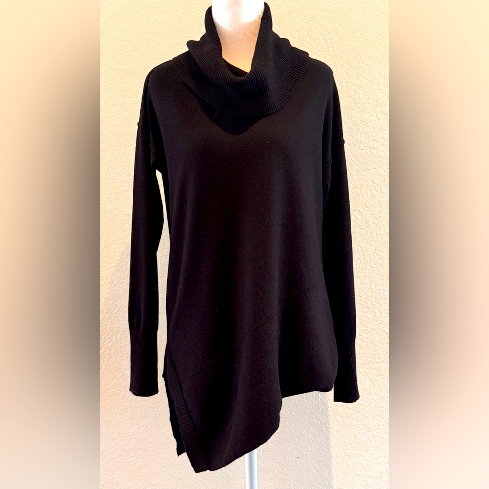 Verve Ami Black Cowl Neck Asymmetrical Tunic Sweater - Size Medium